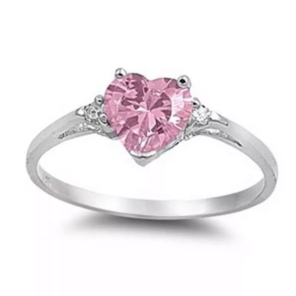 NEW 925 Pink Sapphire Heart Shape Size 8